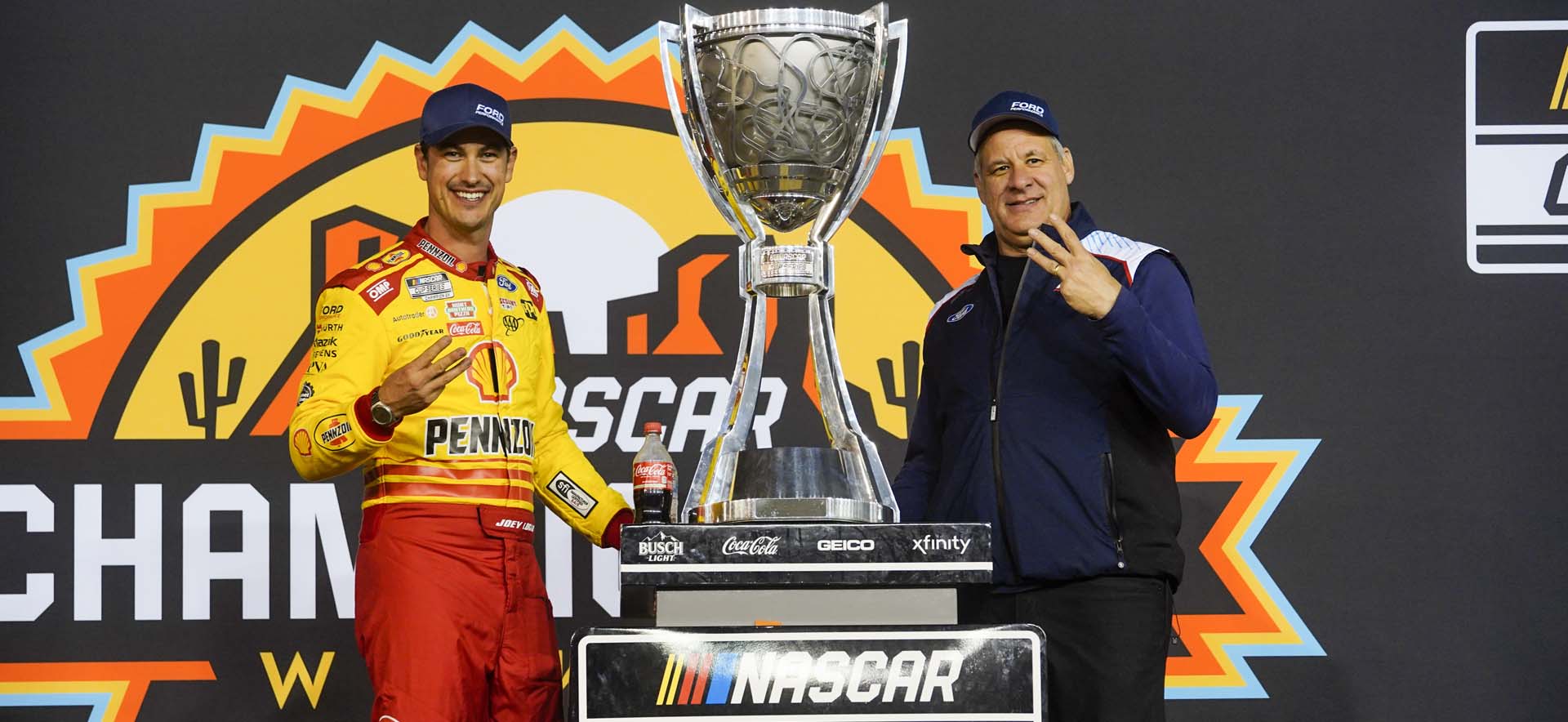 Pat and Joey Logano in victory lane