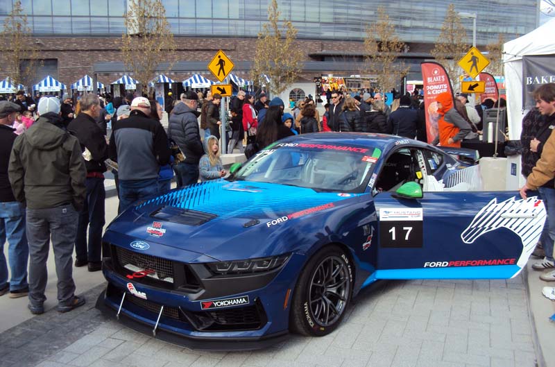 Mustang on display in front of new WHQ
