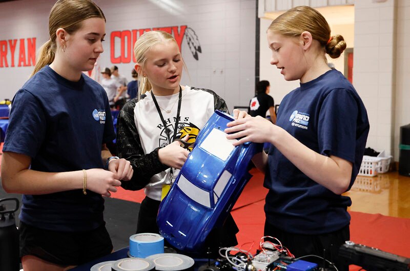 Students with RC car body