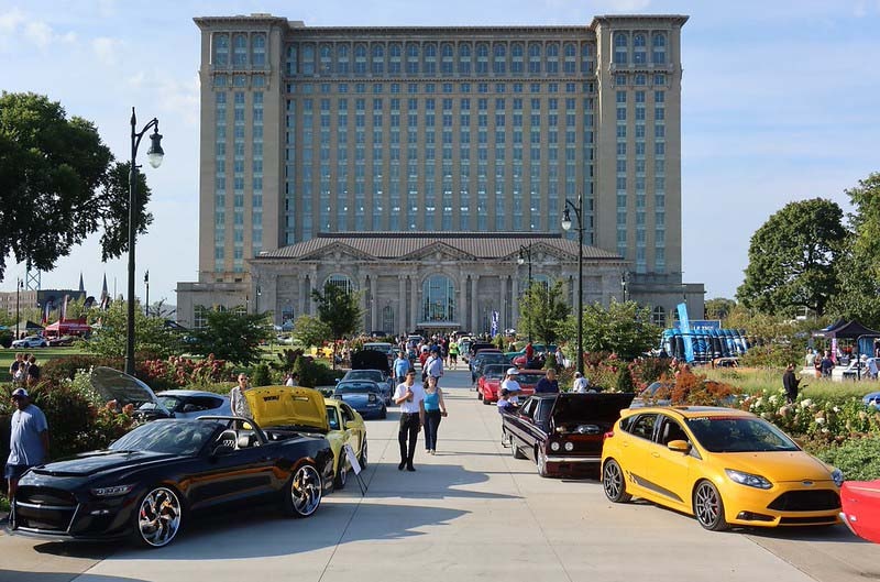 Fords in front of michigan central station