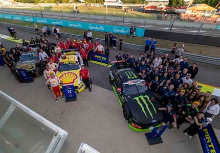 Mustangs at victory lane