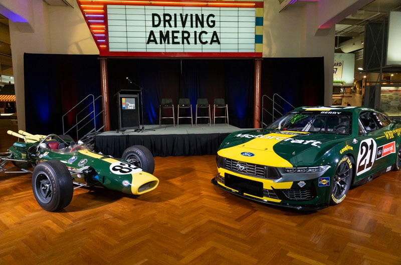 throwback ford and ford mustang in new livery