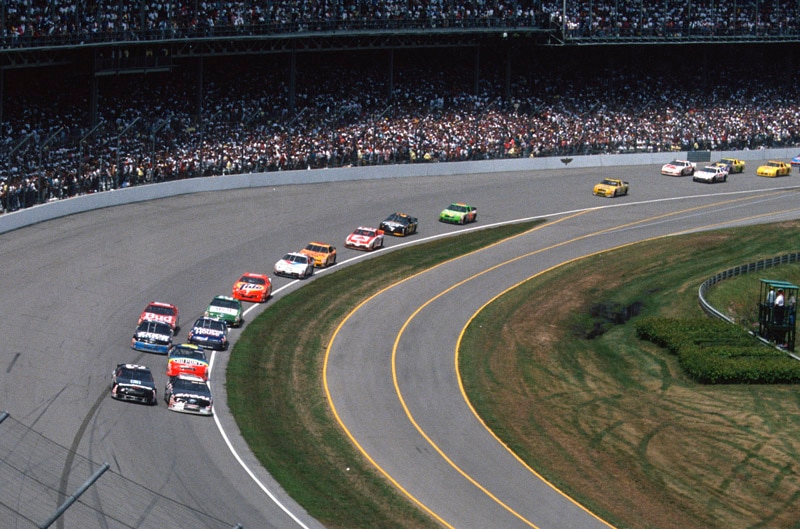 Rick Mast leads the field after winning the pole for the inaugural Brickyard 400.