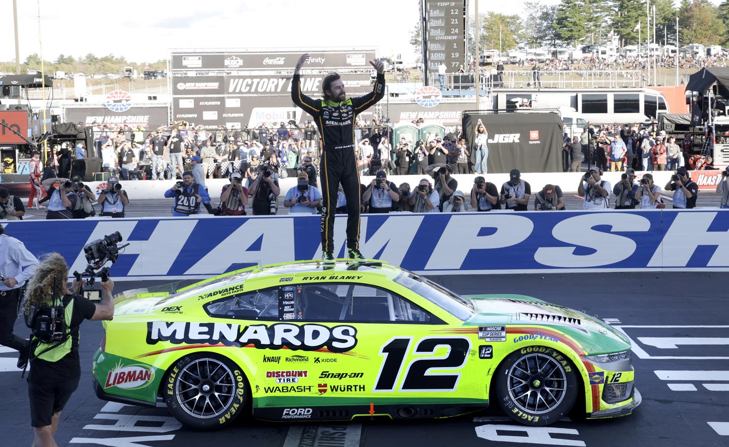 Blaney celebrating in victory lane