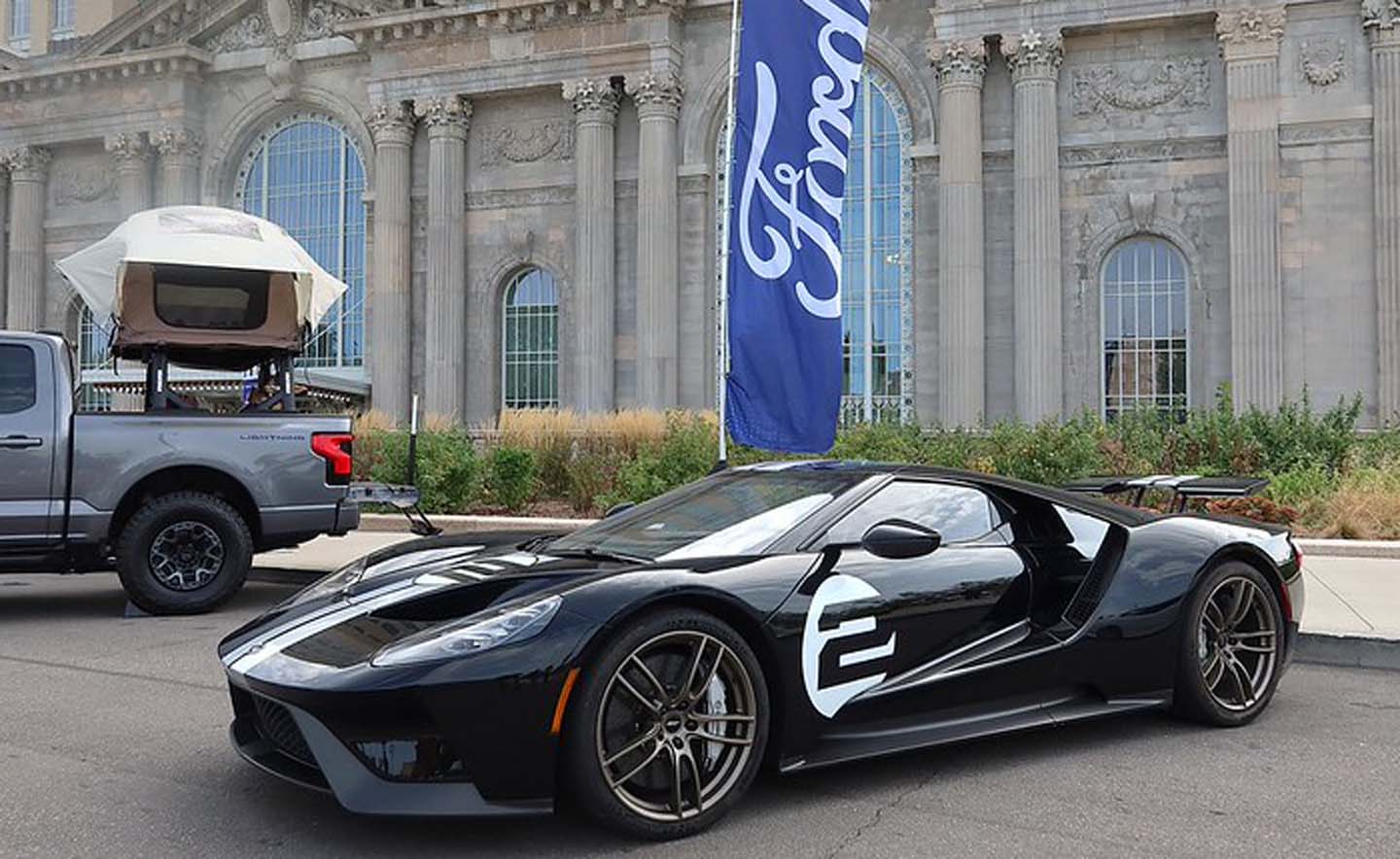 Mustang in front of Michigan Central