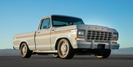 Low angle view of Ford F-100 Eluminator against backdrop of bue sky