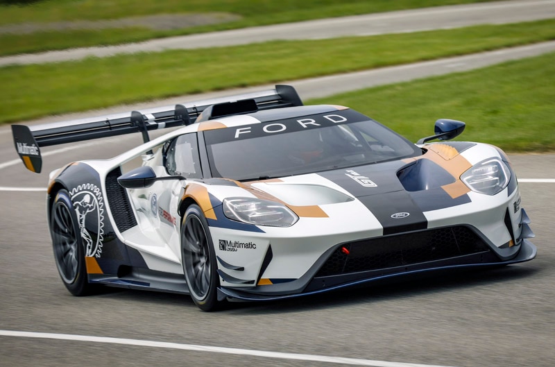 A Ford GT racing around a track