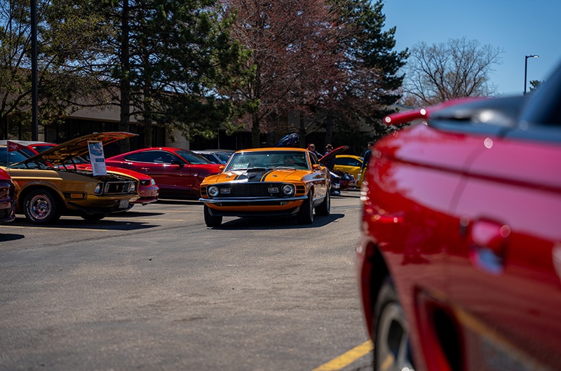 Boss mustang pulling into show