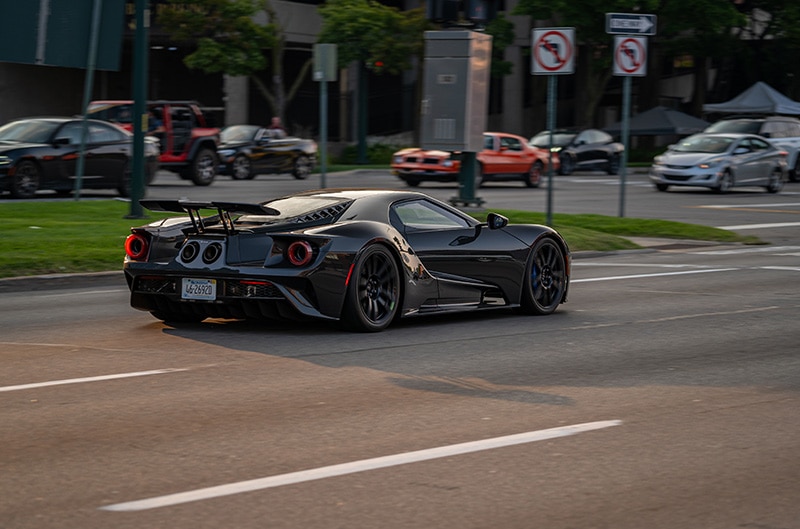Ford GT driving on woodward