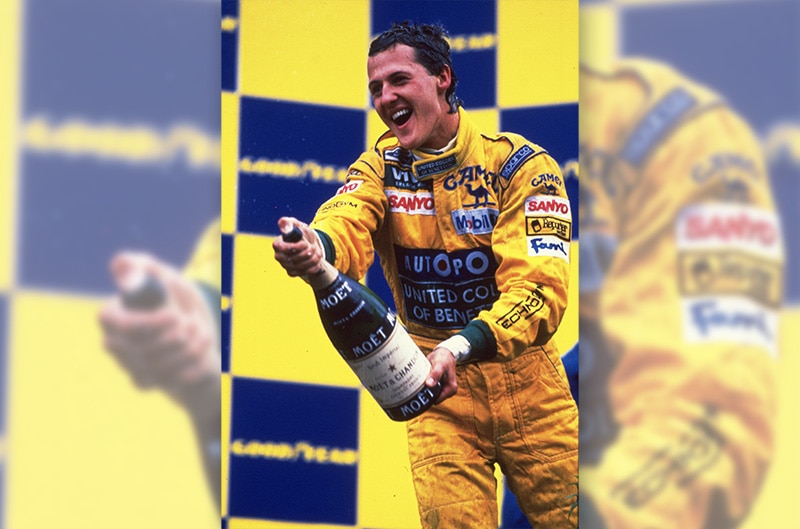 Belgium Grand Prix Spa Michael Schumacher on winner podium at his first Grand Prix win