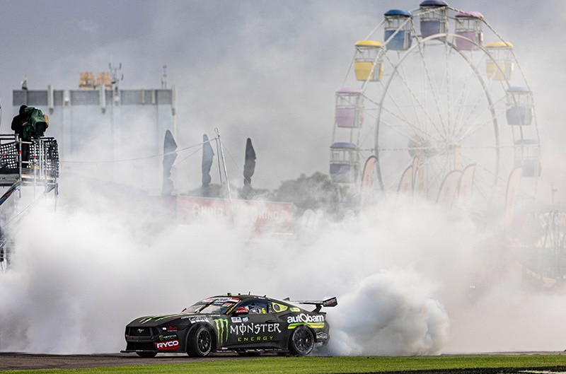 Cam Waters Celebration Burnout in Mustang Supercar