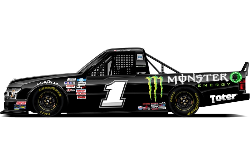 Hailie Deegan's black and green number 1 Ford F-150